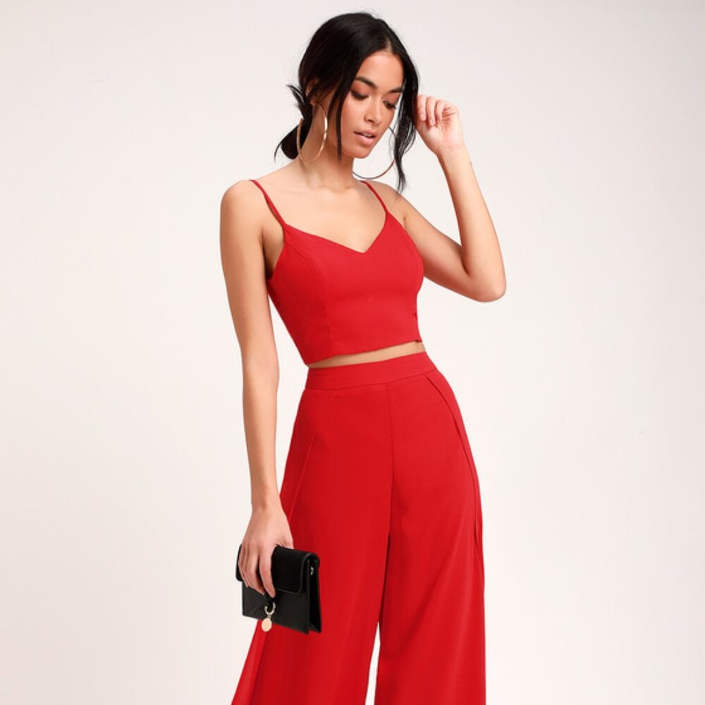 Lulus Out Tonight Red Two-piece Jumpsuit - Size XS